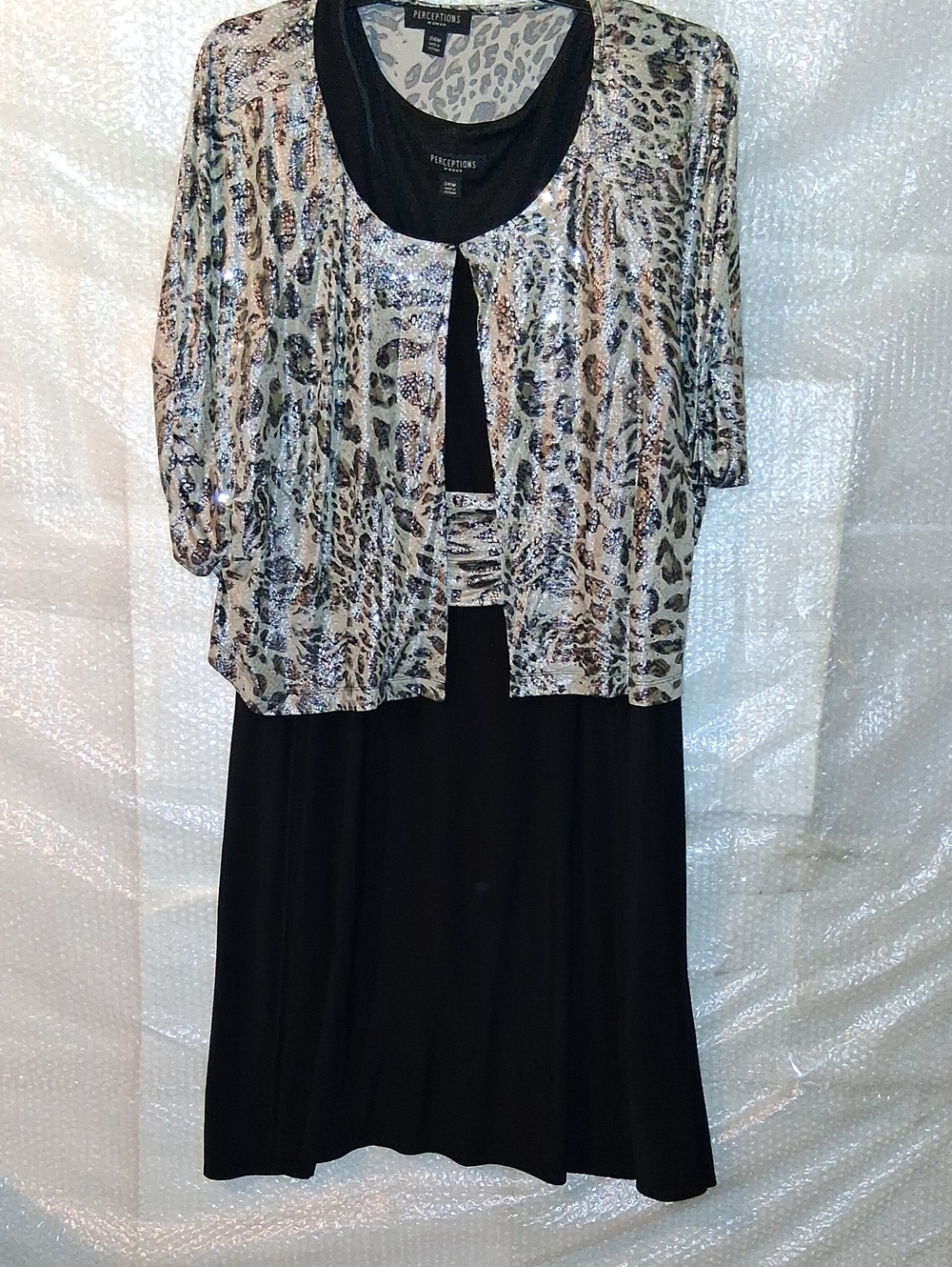 Perceptions Size 24W Metallic Shimmer Jacket Black Midi Dress 2pc Set